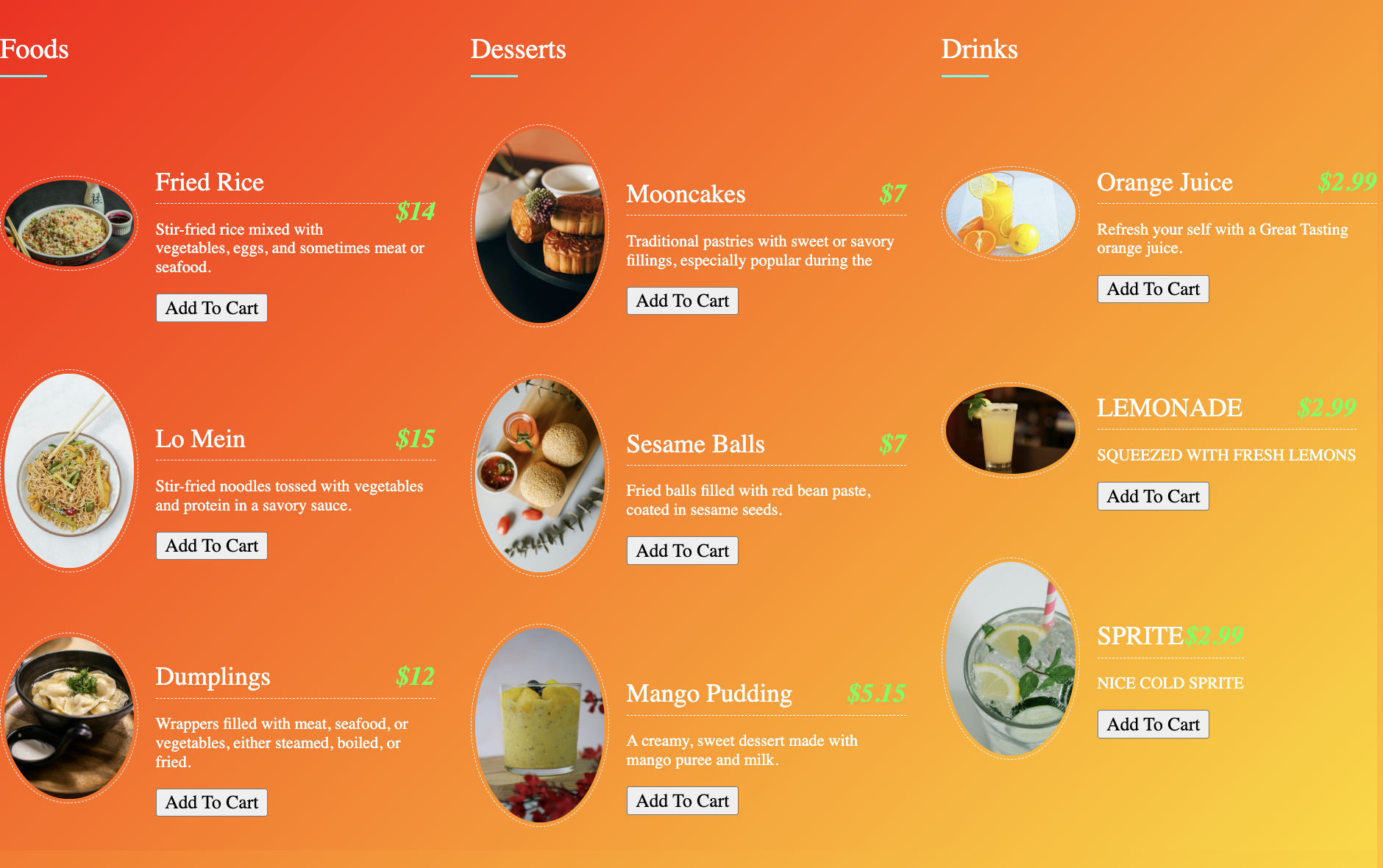 menu screenshot